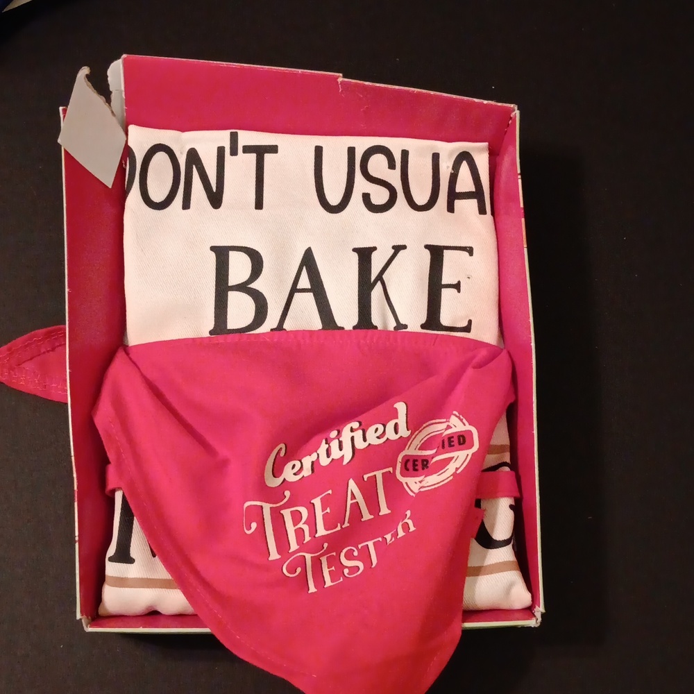 Matching pet bandana and pet parent apron